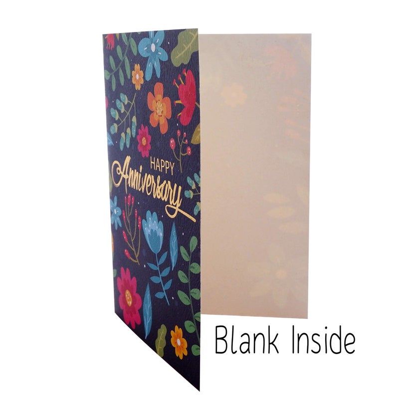 CHRIZ.Z Anniversary Card - Gold Foil Multicolored Floral Dark Blue Textured Greeting Card with Kraft Envelope - 5" x 7" - Happy Anniversary Card For Couple, Valentine, Employee, Him or Husband - Blank Inside - Image 4